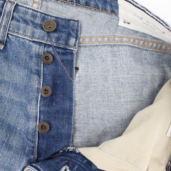 RAG & BONE Jeans Men's 30 32x33 Fit 2 Slim Mid Rise Button Fly Ames Blue Denim - Picture 9 of 13
